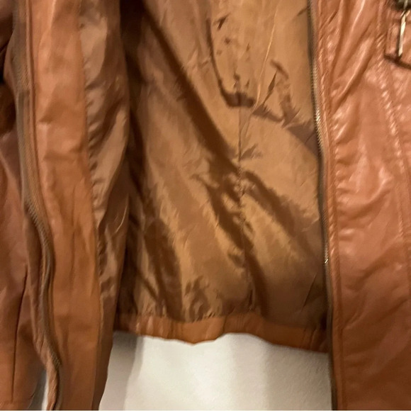J2 faux leather camel brown jacket juniors size medium moto style - Picture 8 of 16